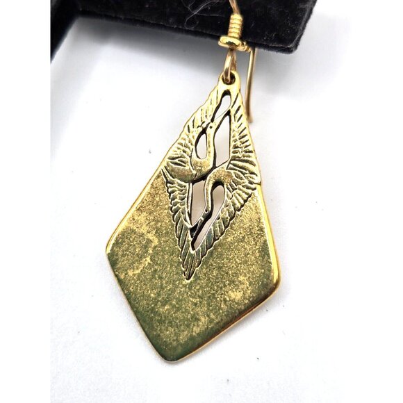 Laurel Burch signed pair of pelicans drop goldton hook earrings - Picture 7 of 7